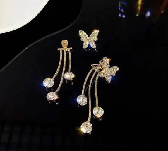 French Temperament Versatile Tassel  Butterfly Earrings